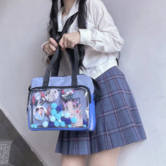Women Solid Transparent Ita Bag Shoulder Bag Large Capacity Soft Nylon Handbag