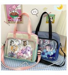 Women Solid Transparent Ita Bag Shoulder Bag Large Capacity Soft Nylon Handbag