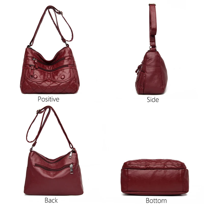Women's Leather Shoulder Bags Multi-Layer Crossbody Handbag