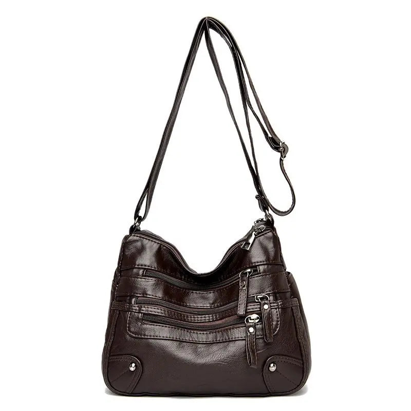 Soft Leather Shoulder Bag Multi-Layer Handbag