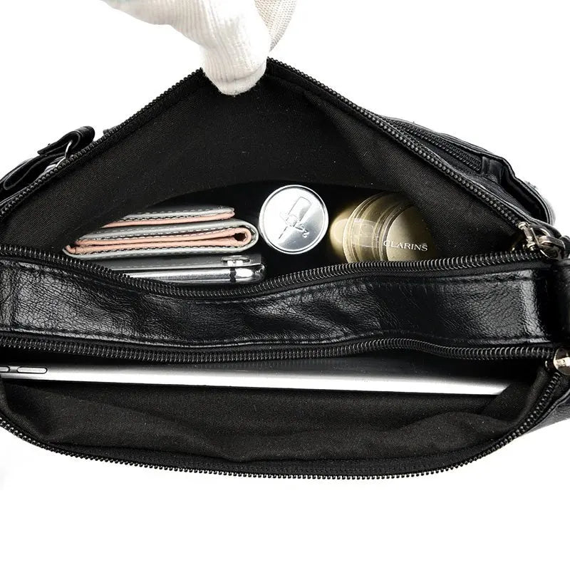 Women's Soft Leather Shoulder Bag Multi-Layer Crossbody Handbag Purse
