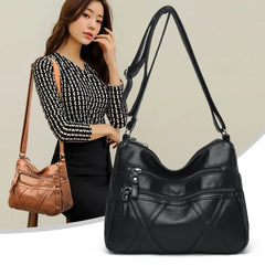 Women's Leather Shoulder Bag Multi-Layer Classic Crossbody Handbag