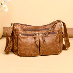 Women's Leather Shoulder Bag Multi-Layer Large Capacity Crossbody Handbag
