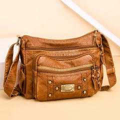 Women's Leather Shoulder Bag Multi-Layer Large Capacity Crossbody Handbag