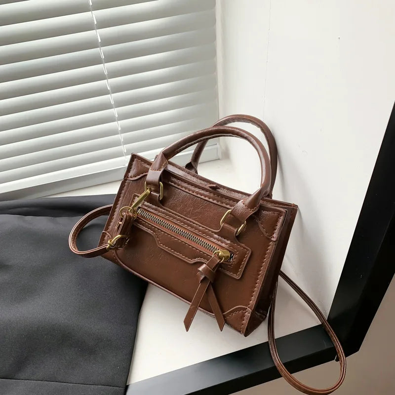 Women's High Zipper Shoulder Bag Crossbody Messenger Lady Armpit Square Bag