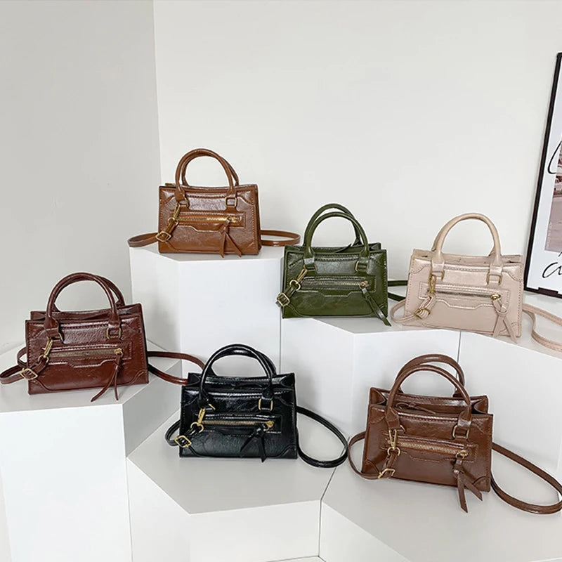 Women's High Zipper Shoulder Bag Crossbody Messenger Lady Armpit Square Bag