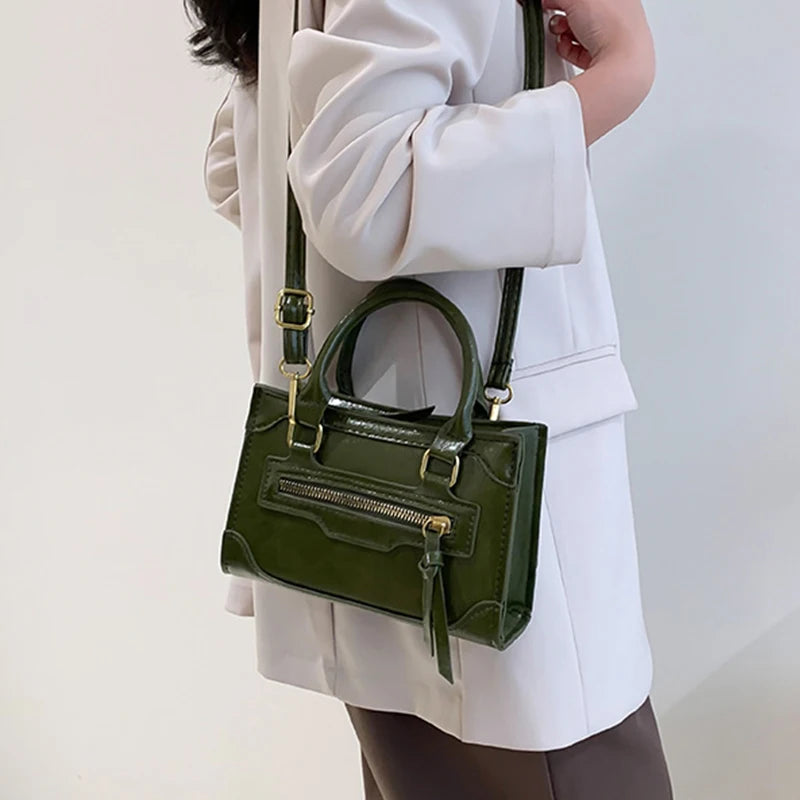 Women's High Zipper Shoulder Bag Crossbody Messenger Lady Armpit Square Bag