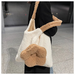 Flower Plush One Shoulder Tote Bag For Women