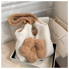 Flower Plush One Shoulder Tote Bag For Women