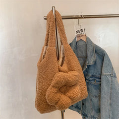 Flower Plush One Shoulder Tote Bag For Women