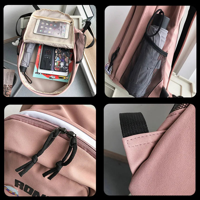 High Capacity Nylon Backpack Harajuku Travel Rucksack