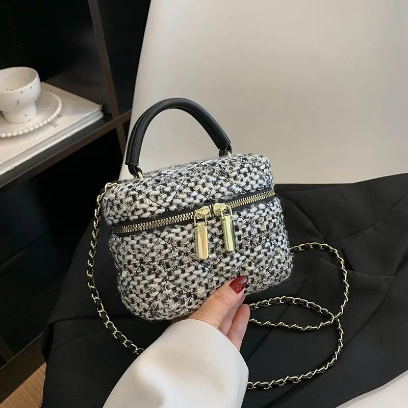 Winter Woolen Plaid Cloth Crossbody Bag for Ladies