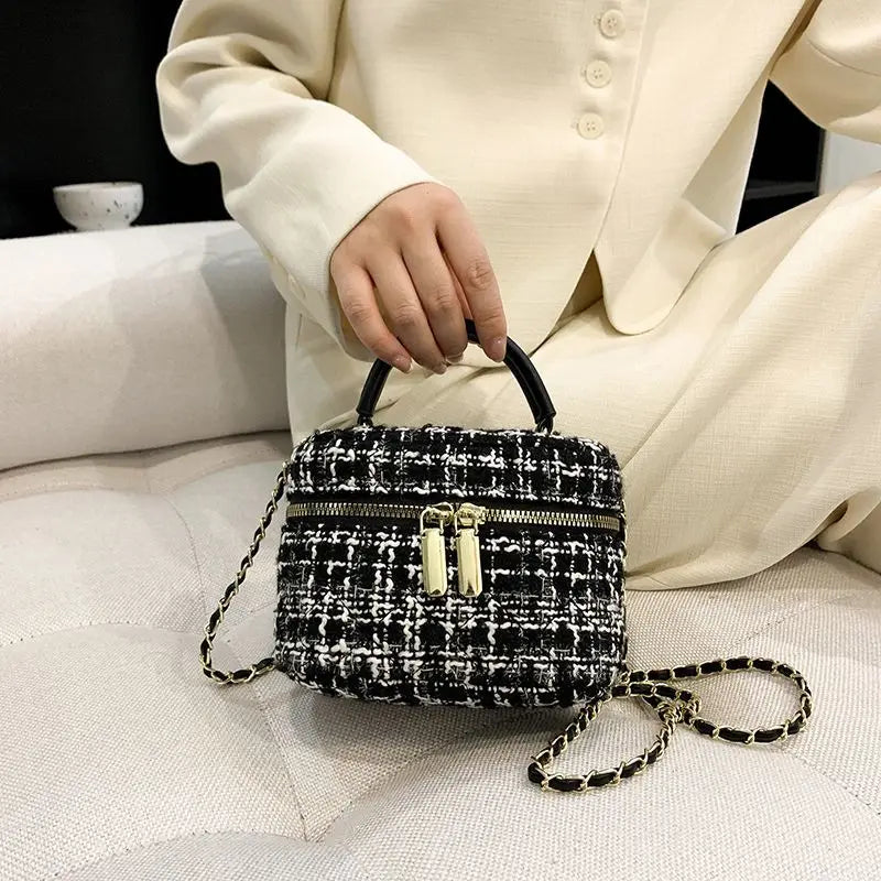 Winter Woolen Plaid Cloth Crossbody Bag for Ladies