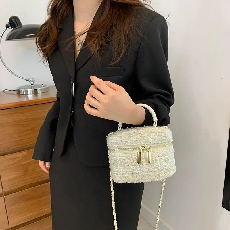 Winter Woolen Plaid Cloth Crossbody Bag for Ladies