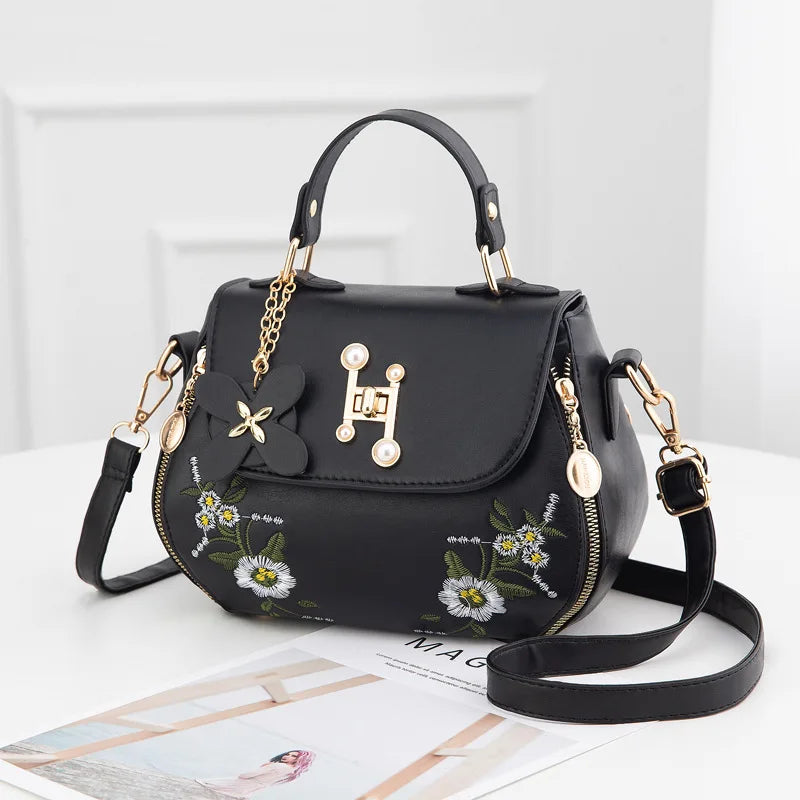 Embroidered Messenger Bag Women's Shoulder Handbag