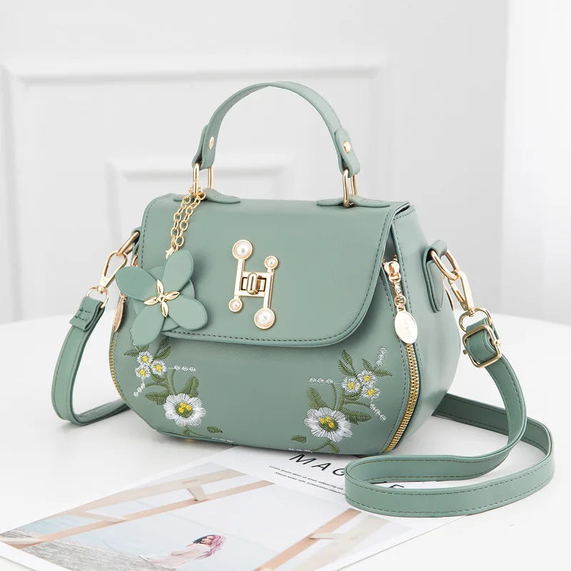 Embroidered Messenger Bag Women's Shoulder Handbag