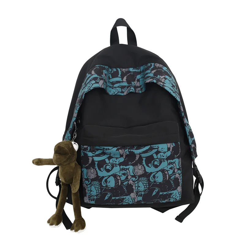 Unisex Hip-hop Print Backpack with Multiple Pockets