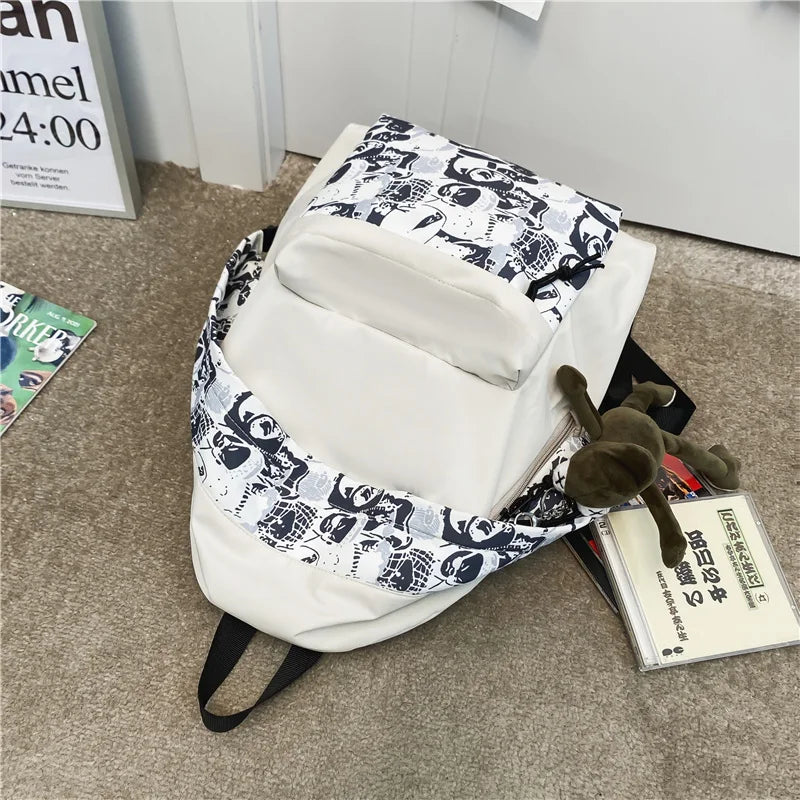 Unisex Hip-hop Print Backpack with Multiple Pockets