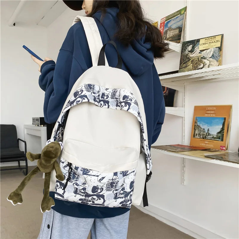 Unisex Hip-hop Print Backpack with Multiple Pockets