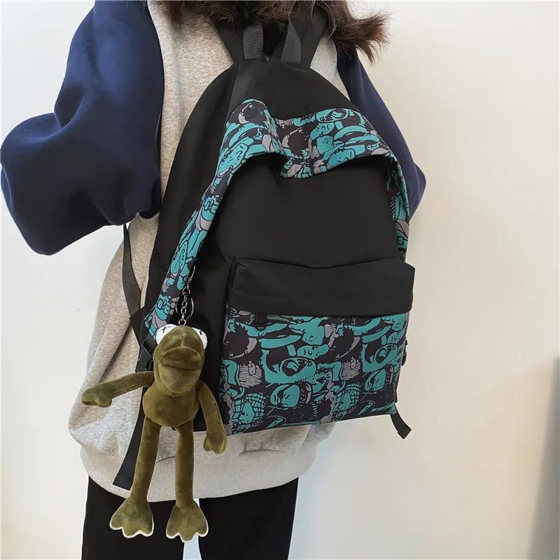 Unisex Hip-hop Print Backpack with Multiple Pockets
