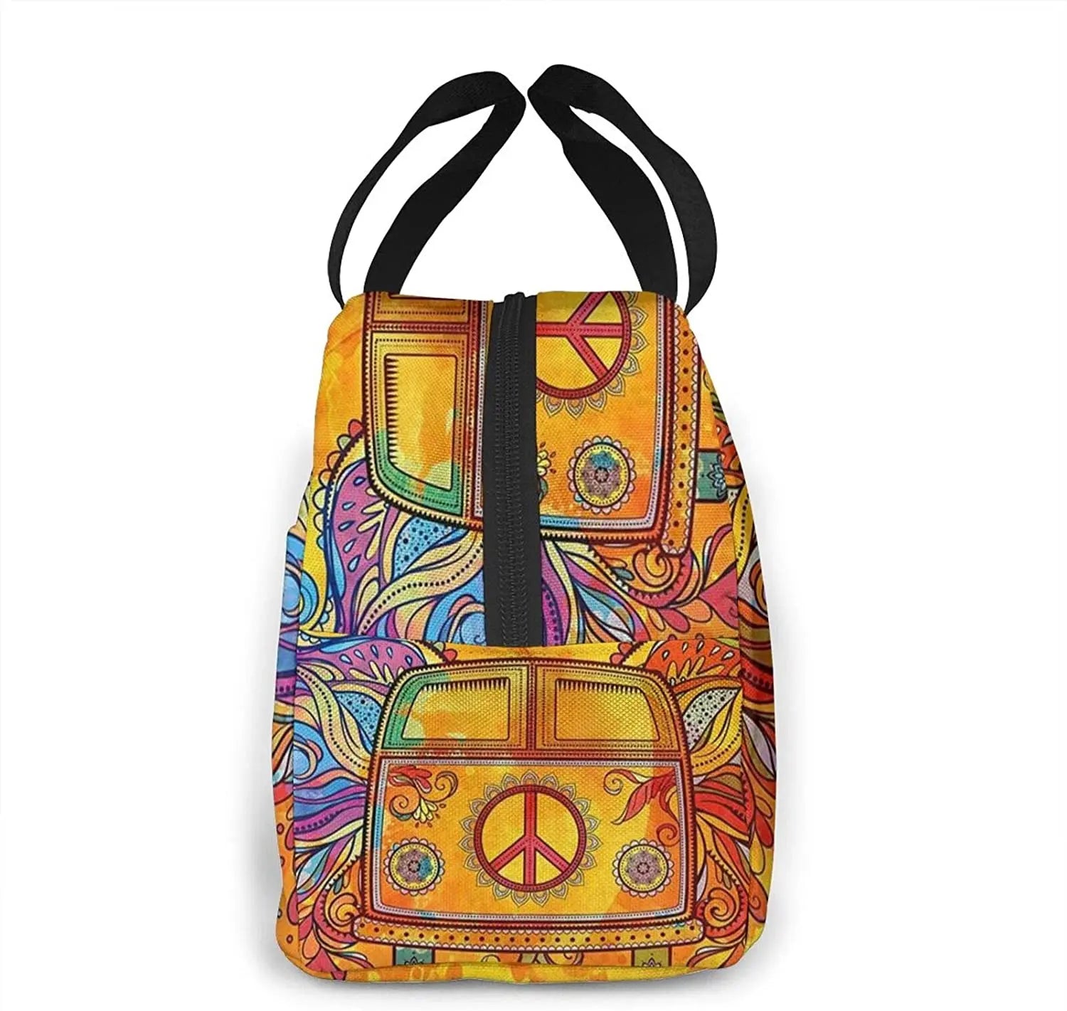 Hippie Vintage Car Mini Van Peace Sign Insulated Lunch Box Tote Bag