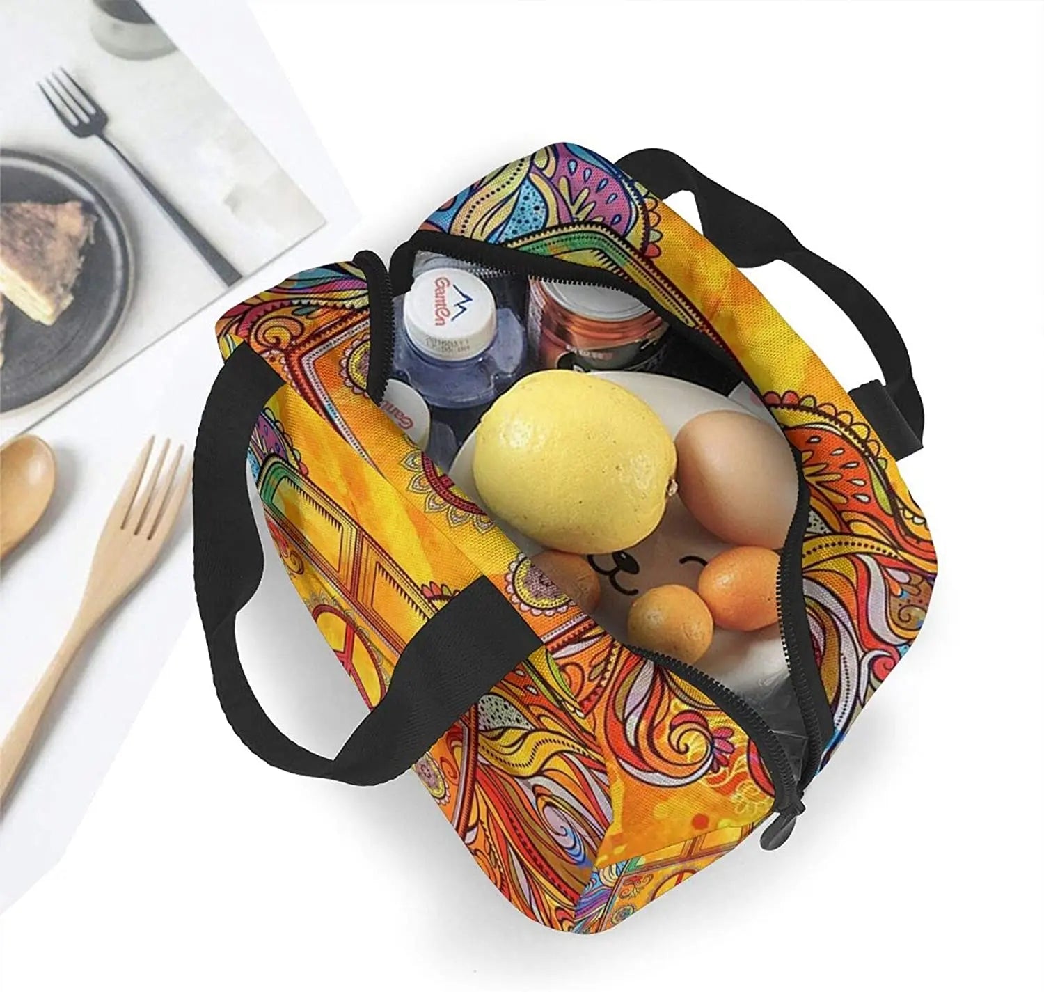 Hippie Vintage Car Mini Van Peace Sign Insulated Lunch Box Tote Bag