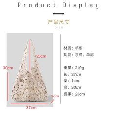 Hollow Flower Woven Handbags for Women Cotton Canvas Big Tote Summer Shoulder Ba
