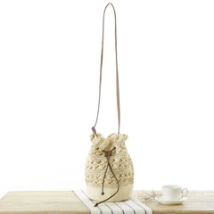 Straw Drawstring Beach Bucket Bag Women Handbags Woven Shoulder Bag