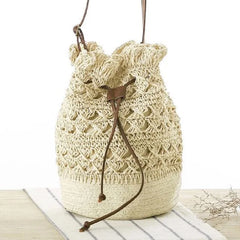 Straw Drawstring Beach Bucket Bag Women Handbags Woven Shoulder Bag