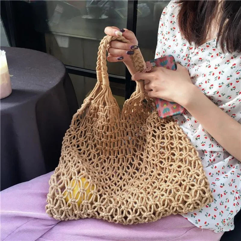 Woven Shoulder Bags Women Retro Shopping Travel Totes Large Capacity Bag