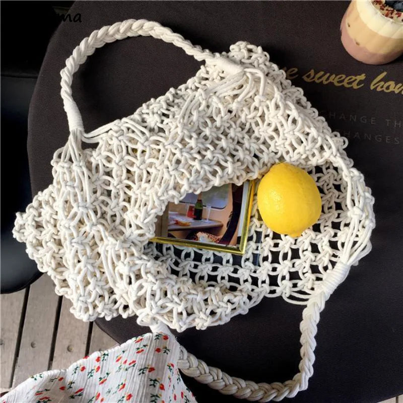 Woven Shoulder Bags Women Retro Shopping Travel Totes Large Capacity Bag