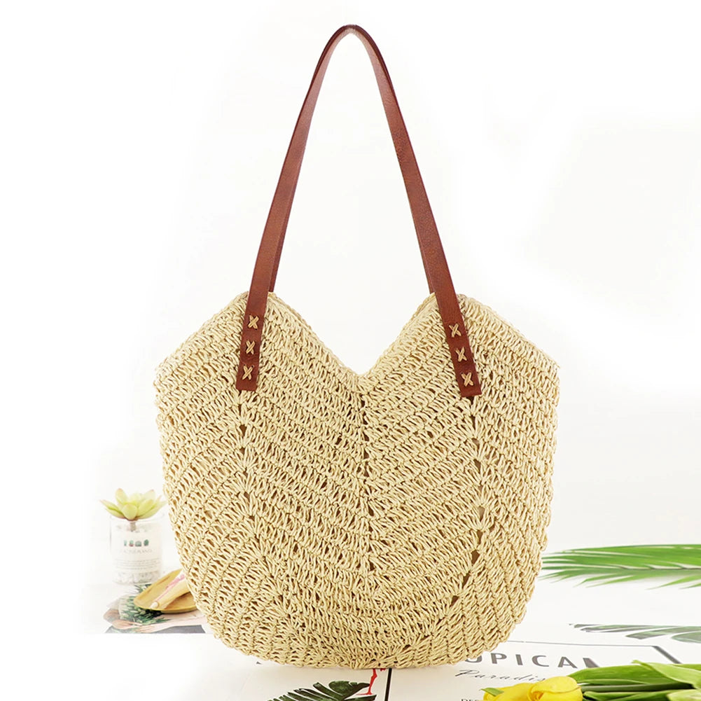 Hollow Women Tote Bags Paper Rope Commute Bag Summer Casual Portable