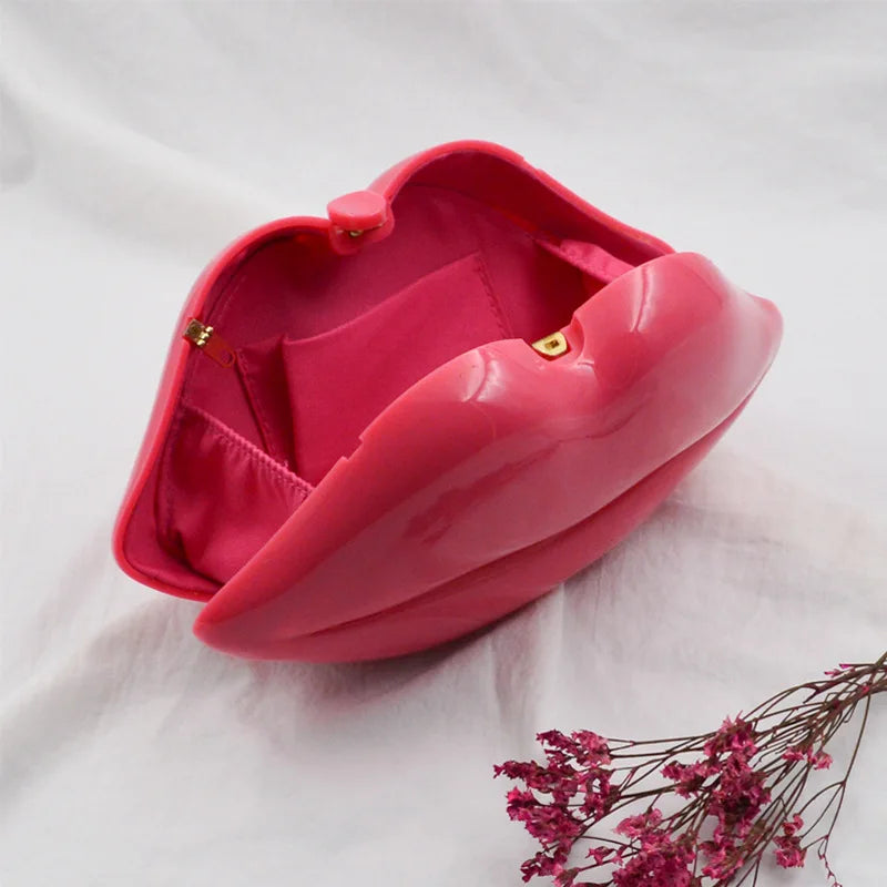 Acrylic Jelly red-mouth Clutch Bag for Women