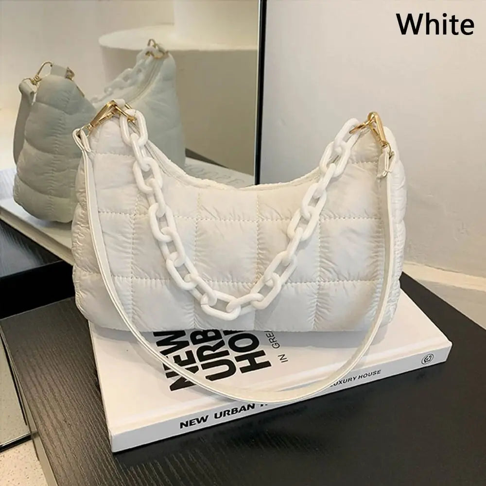 Warm Chain Shoulder Bag High Down Cotton Padded Tote Handbag