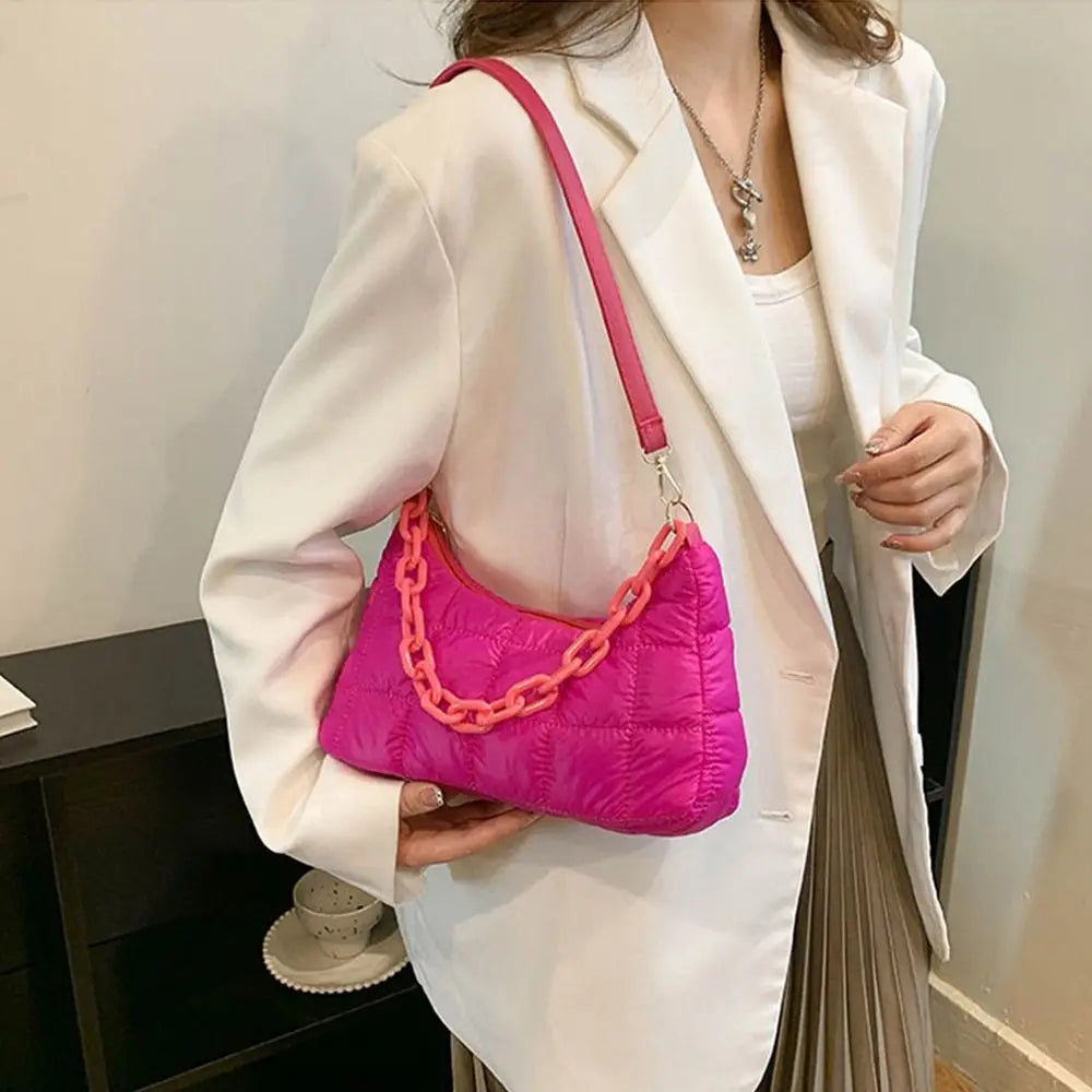 Warm Chain Shoulder Bag High Down Cotton Padded Tote Handbag