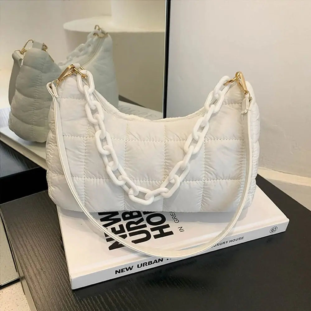 Warm Chain Shoulder Bag High Down Cotton Padded Tote Handbag
