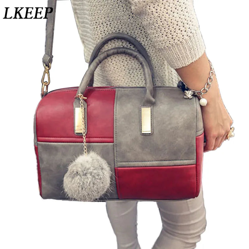 Boston Patchwork PU Leather Women Bag Shoulder Crossbody Messenger Bags Handbag
