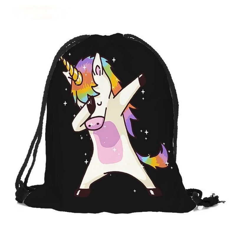 Funny Unicorn 3D Drawstring Backpack