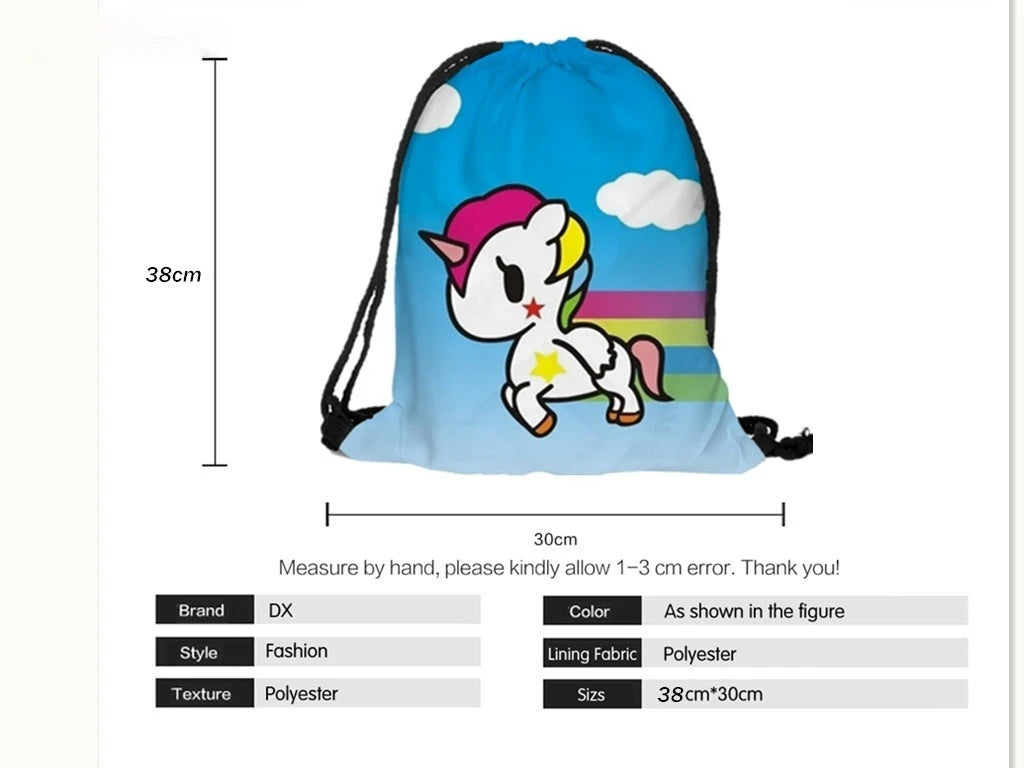 Funny Unicorn 3D Drawstring Backpack