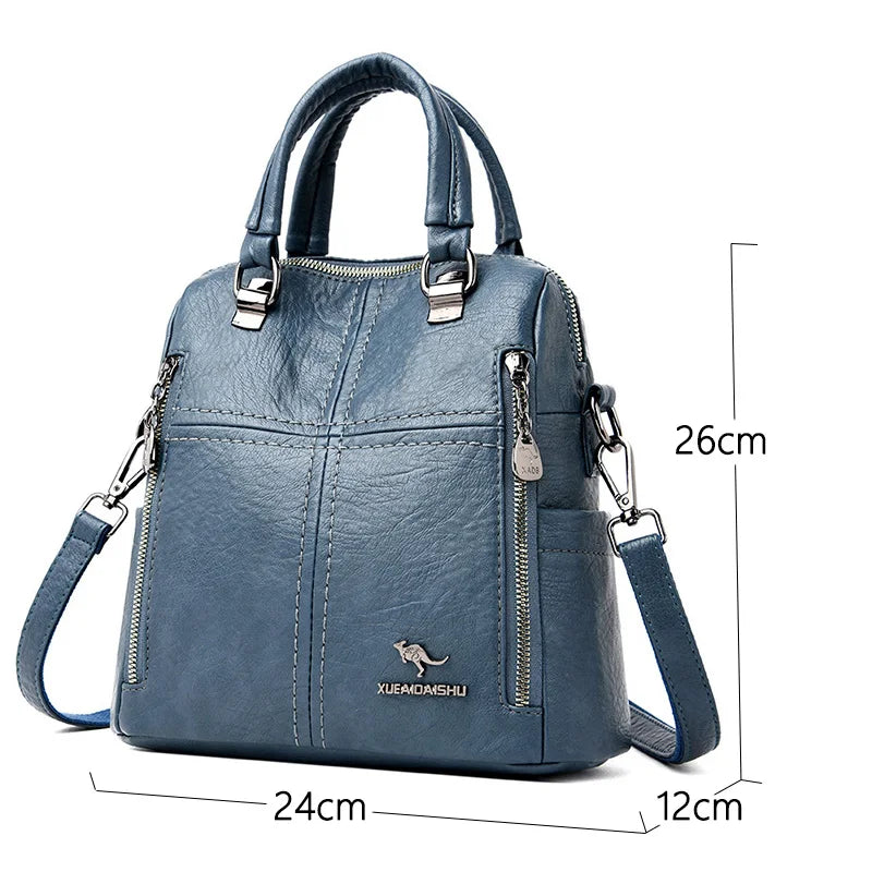 High Leather Backpack Women Shoulder Bags Multifunction Travel Backpack