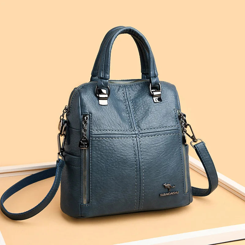 High Leather Backpack Women Shoulder Bags Multifunction Travel Backpack