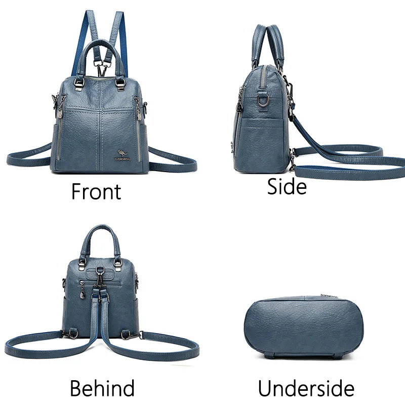 High Leather Backpack Women Shoulder Bags Multifunction Travel Backpack