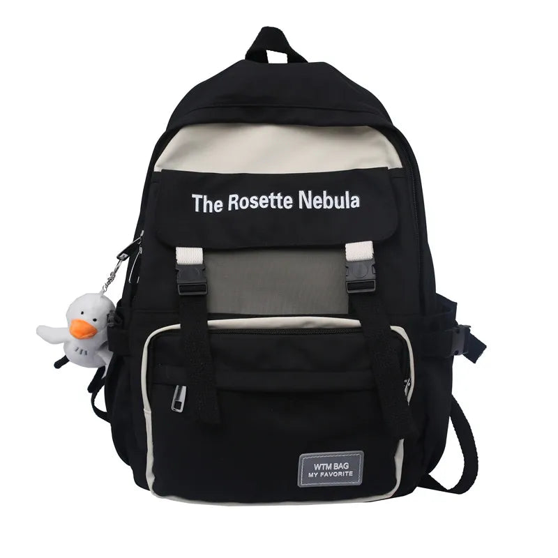 Waterproof Nylon Women Backpack Insert Buckle Girl's Schoolbag