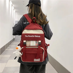 Waterproof Nylon Women Backpack Insert Buckle Girl's Schoolbag