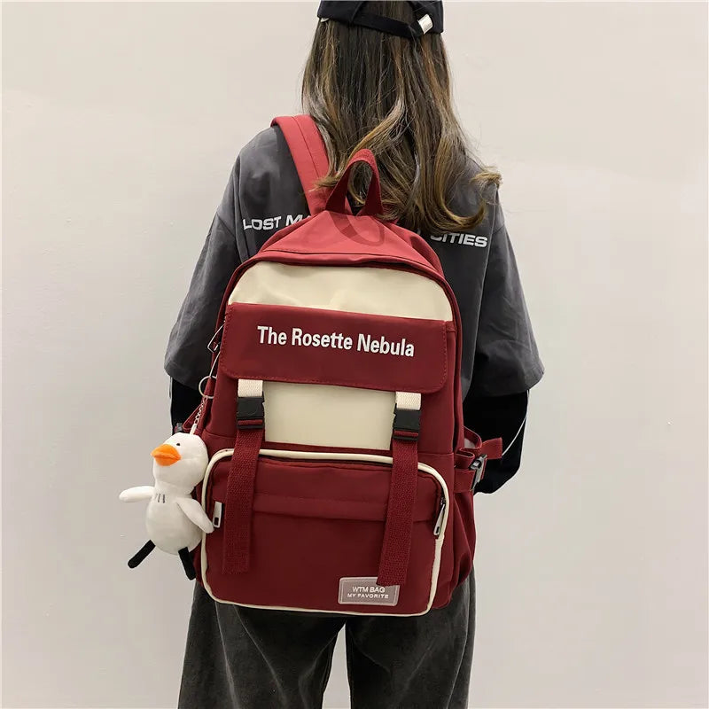 Waterproof Nylon Women Backpack Insert Buckle Girl's Schoolbag
