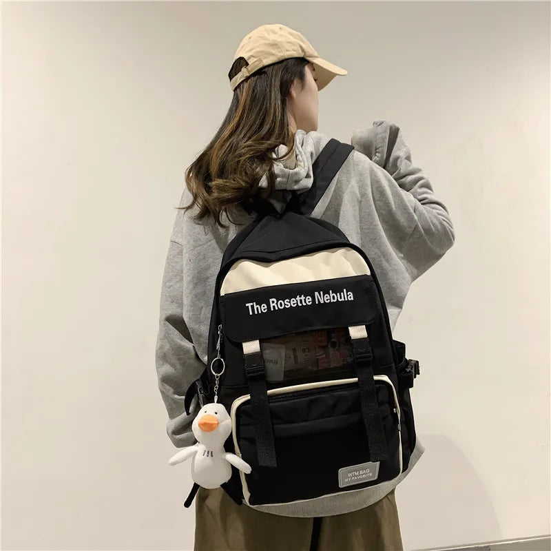 Waterproof Nylon Women Backpack Insert Buckle Girl's Schoolbag