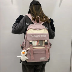 Waterproof Nylon Women Backpack Insert Buckle Girl's Schoolbag