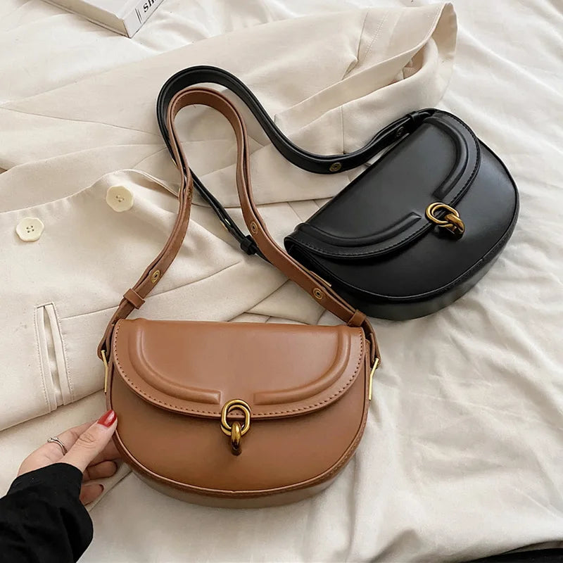 Hot Saddle Crossbody Bag Pu Leather Small Shoulder Handbag Vintage Solid Bag