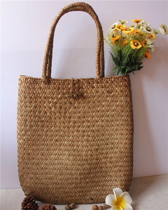 High Women Straw Woven Handbag Purse Lady Summer Beach Tote Bags