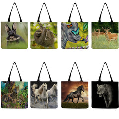 Animal Elephant Horse Print Shoulder Bag Large Capacity Eco-Friendly Shopping Ba